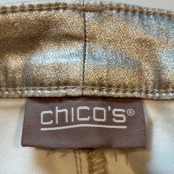 Chico's Metallic Gold Sparkle Straight Leg Ankle Jeans - Picture 6 of 11